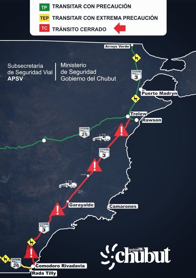 Cortaron varias rutas en Chubut y otras fueron habilitadas, pero sólo para algunos vehículos.