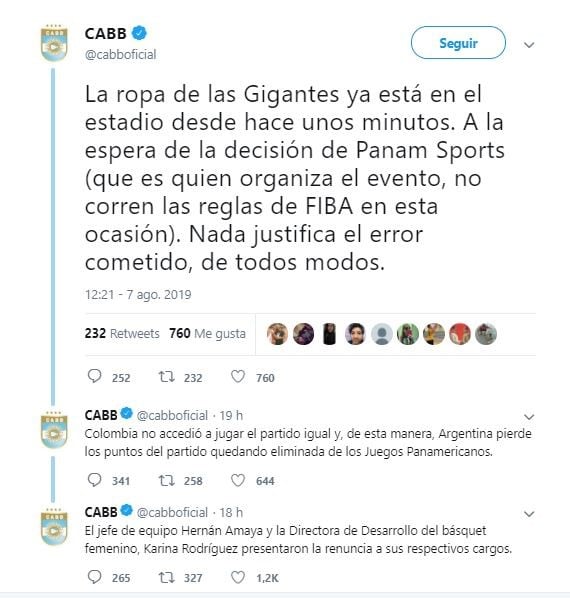 Las publicaciones de la CABB (Foto: captura Twitter)