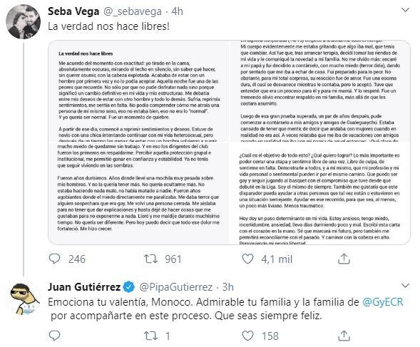 El mensaje de Juan Gutiérrez a Sebastián Vega. (Twitter)