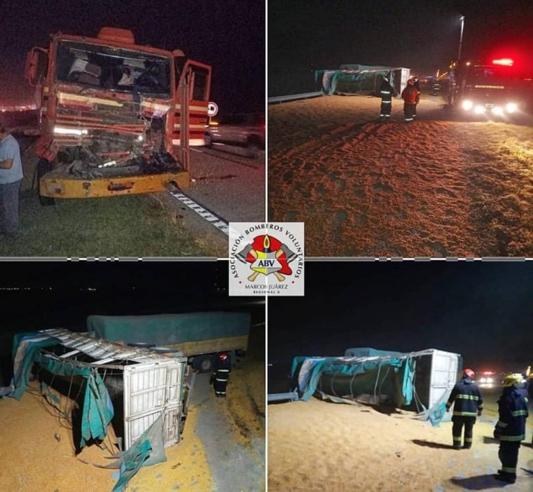 Camiones involucrados en el accidente. Gentileza: Bomberos Voluntarios.