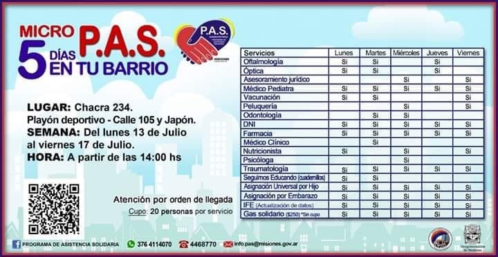 Planilla de rubros de atención del PAS en un barrio de Posadas, esta semana.