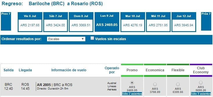 Ofertas en vuelos de Bariloche a Rosario (Aerolíneas Argentinas)