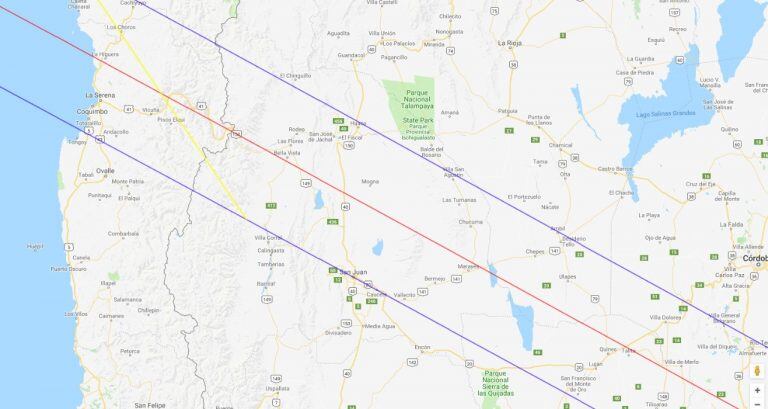 Franja por donde pasará el eclipse.