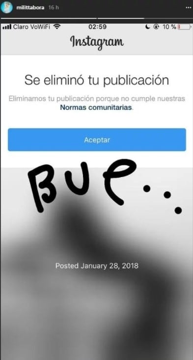 El desnudo de Militta Bora que censuró Instagram. (Foto: Instagram)