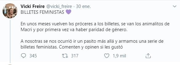 El mensaje de Victoria Freire. (Twitter)