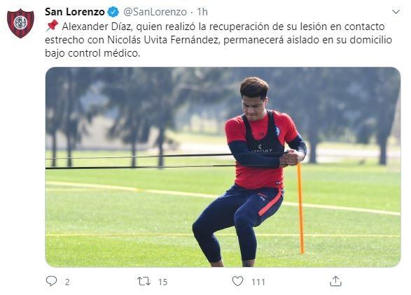 San Lorenzo aisló a Alexander Díaz. (Twitter/@SanLorenzo)