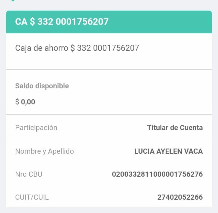 datos para depositar una donación.