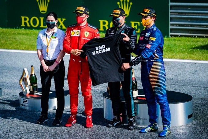 Podio contra el racismo tras el Gran Premio de Austria de Fórmula 1.