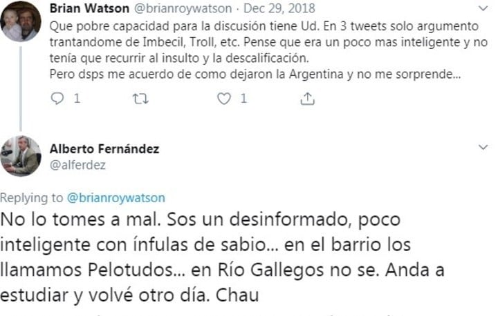 Las respuestas  agresivas de Alberto Fernández (Twitter).