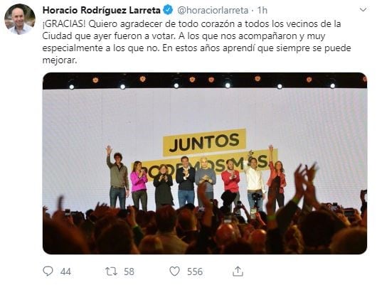 Mensaje Larreta vía Twitter por las Paso.