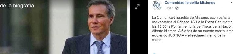 Posteo de la Comunidad Israelita de Misiones por Nisman en Posadas.