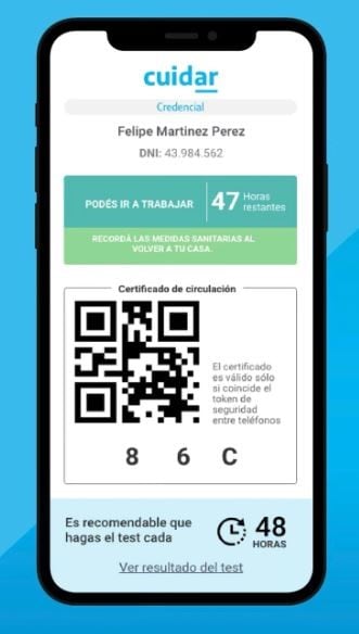 La app genera un certificado que da fe de que el usuario “no tiene síntomas compatibles con Covid-19” y una credencial que lo autoriza a ir a trabajar.