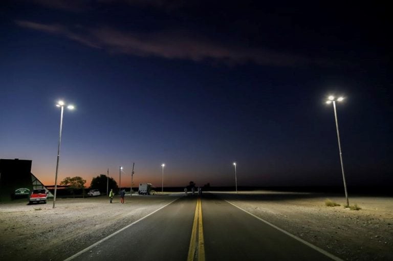 Arco de Ingreso a San Rafael con nueva iluminación.