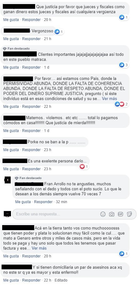 La gente se molestó, en su mayoría, al enterarse de la prisión domiciliaria de Carabajal.