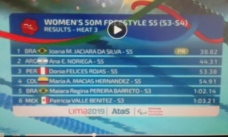 Elizabeth Noriega Arroyito clasificacion 50 mts libres