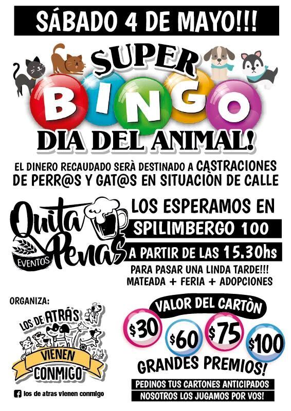 Bingo a beneficio de perros y gatos en situación de calle en Unquillo.