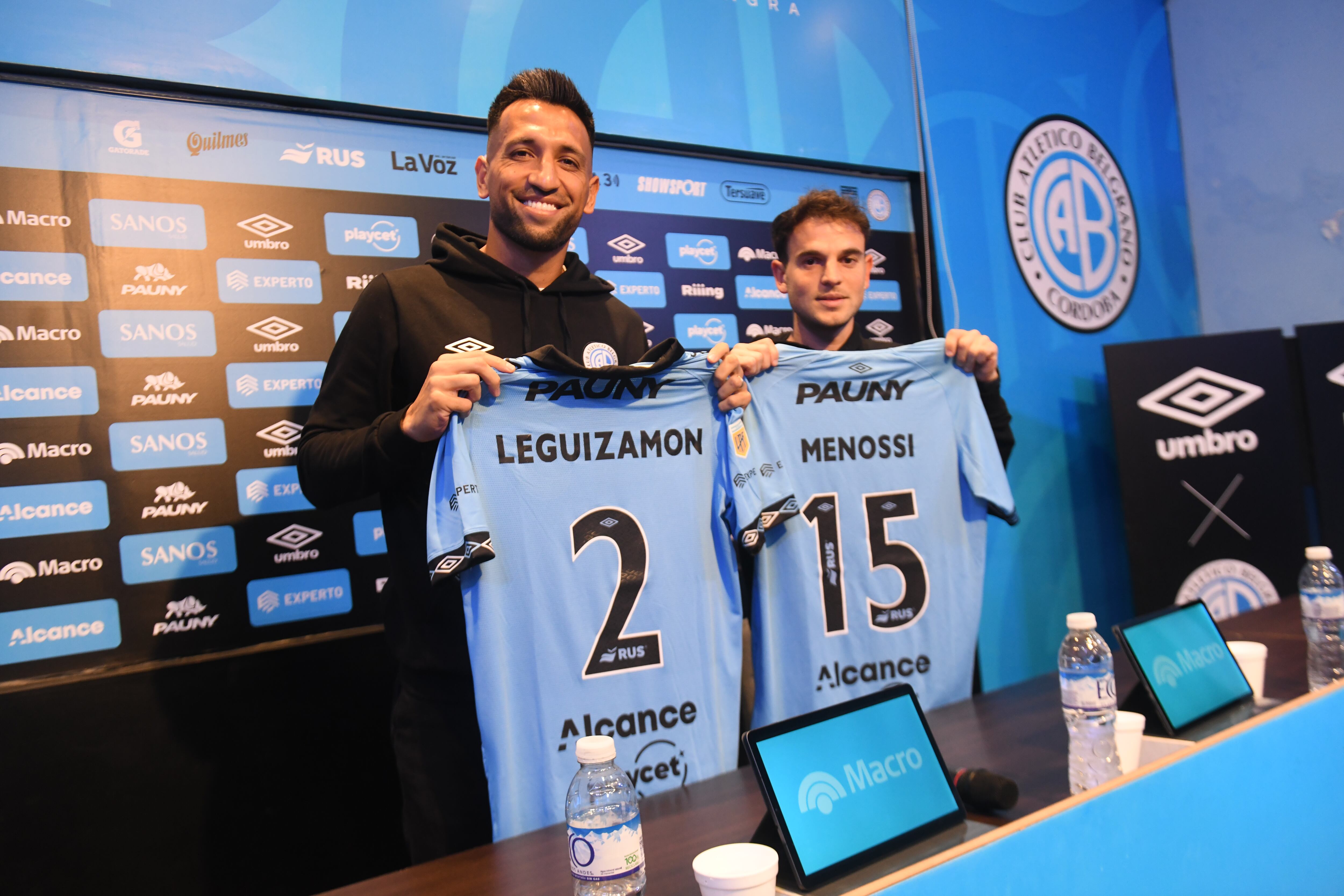 Presentación en conferencia de prensa de los refuerzos de Belgrano Aníbal Leguizamón y Lucas Menossi en el Gigante de Alberdi.