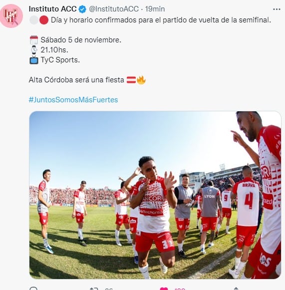 Instituto juega el partido de ida con Defensores este domingo. La revancha, el 5 de noviembre.