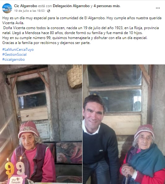 El reconocimiento del CIC Algarrobo a Vicenta.