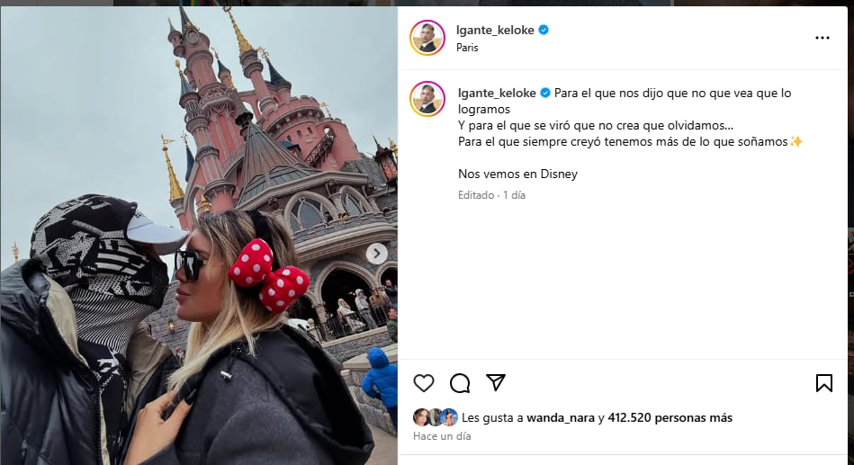 La publicación de L-Gante sobre su relación con Wanda Nara