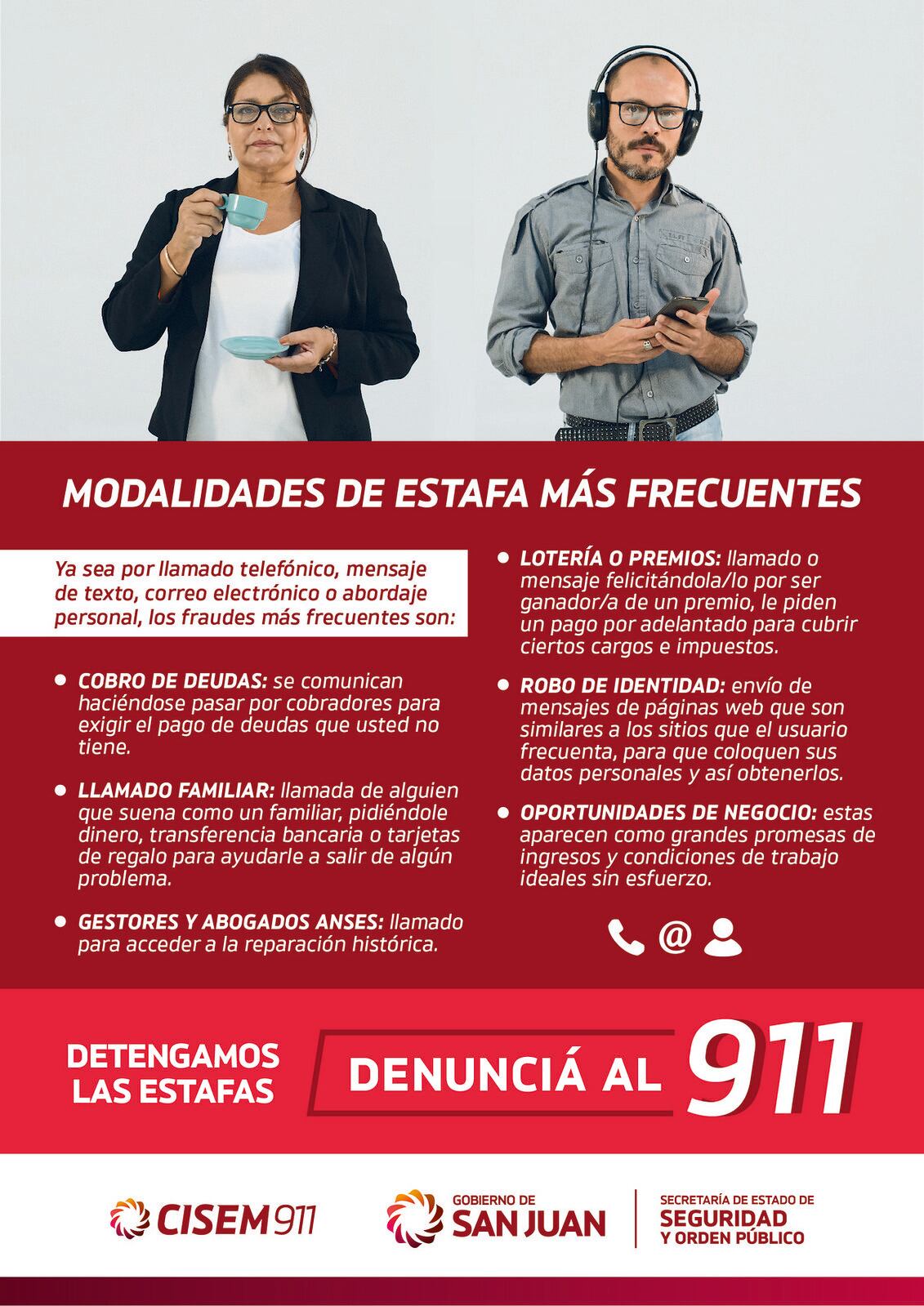 Uno de los afiches de la campaña gráfica que alerta sobre estafas telefónicas.