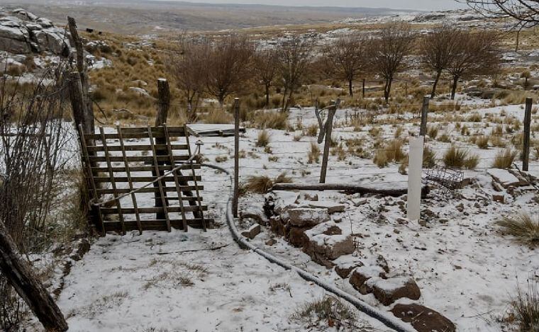 Pampa de Achala fue escenario de una suave nevada nocturna.