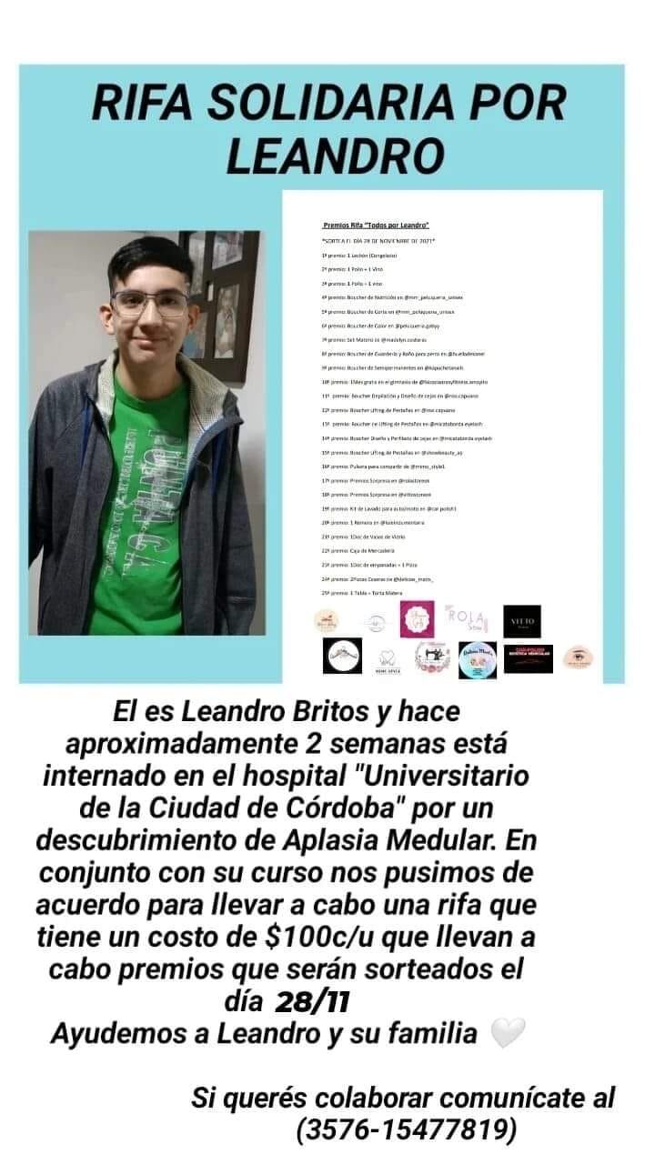 Leandro Britos joven de Arroyito que padece Aplasia Medular