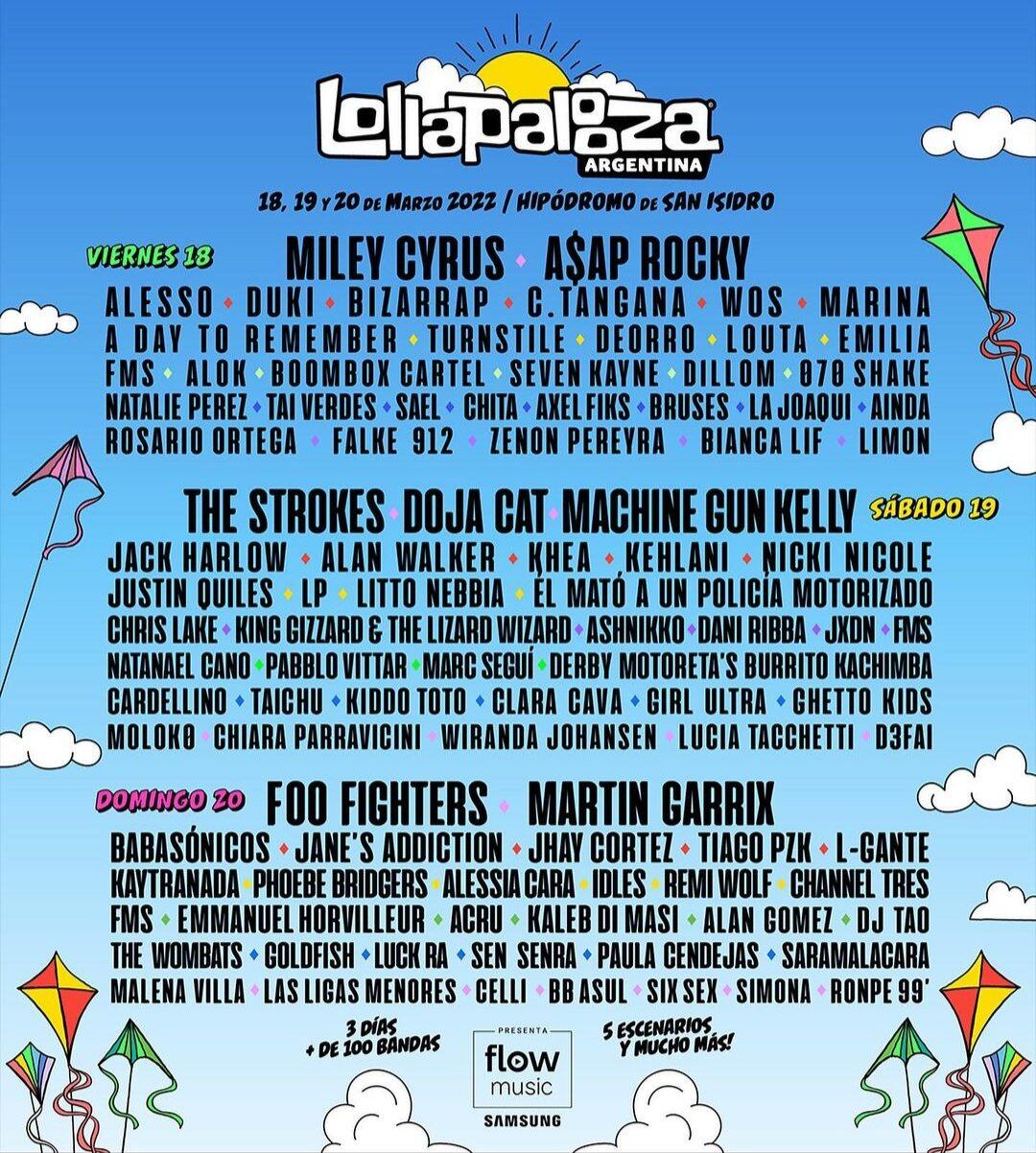 Programa del Lollapalooza Argentina 2022. (DF Entertainment)