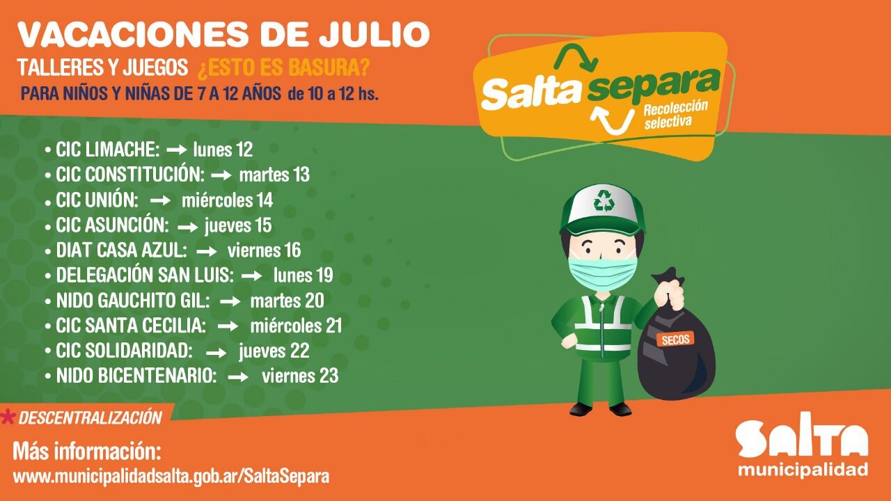 Las actividades son completamente gratuitas, del lunes 12 al viernes 23 de julio.