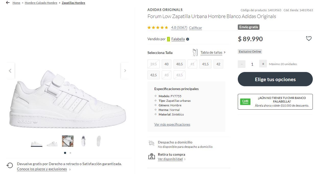 Esto valen unas zapatillas masculinas Adidas en Chile.