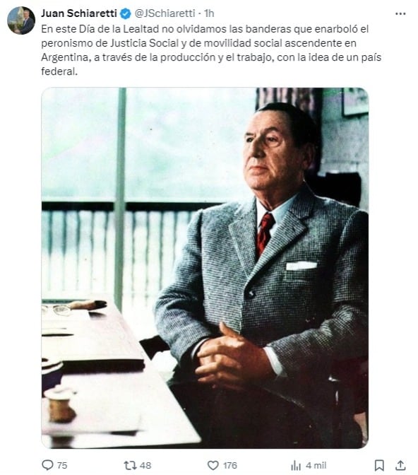 El mensaje de Schiaretti por el Día de la Lealtad Peronista.