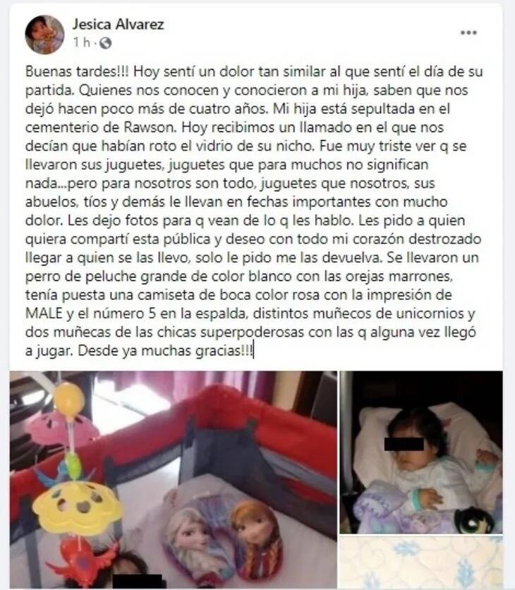 La desesperada publicación de la madre de Male pidiendo por la devolución de los juguetes.