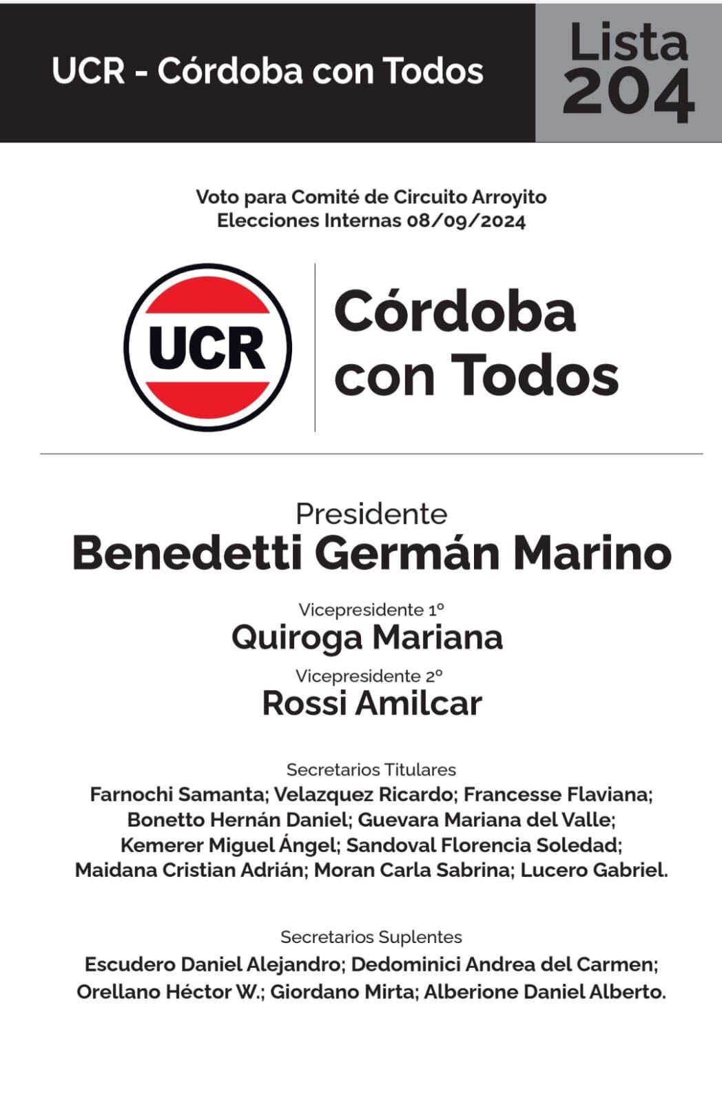 Listas para internas de la UCR en Arroyito 2024