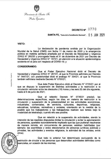 Renovación del decreto para no presencialidad en las aulas hasta el 11 de junio. Gobierno de Santa Fe.