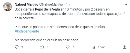 Otros se lamentaro porque sus clubes no tienen refuerzos y Boca cada vez cuenta con más figuras