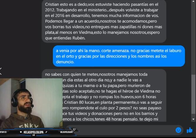 Amenazan de muerte a Cristian Casal, tiktoker de Viedma.