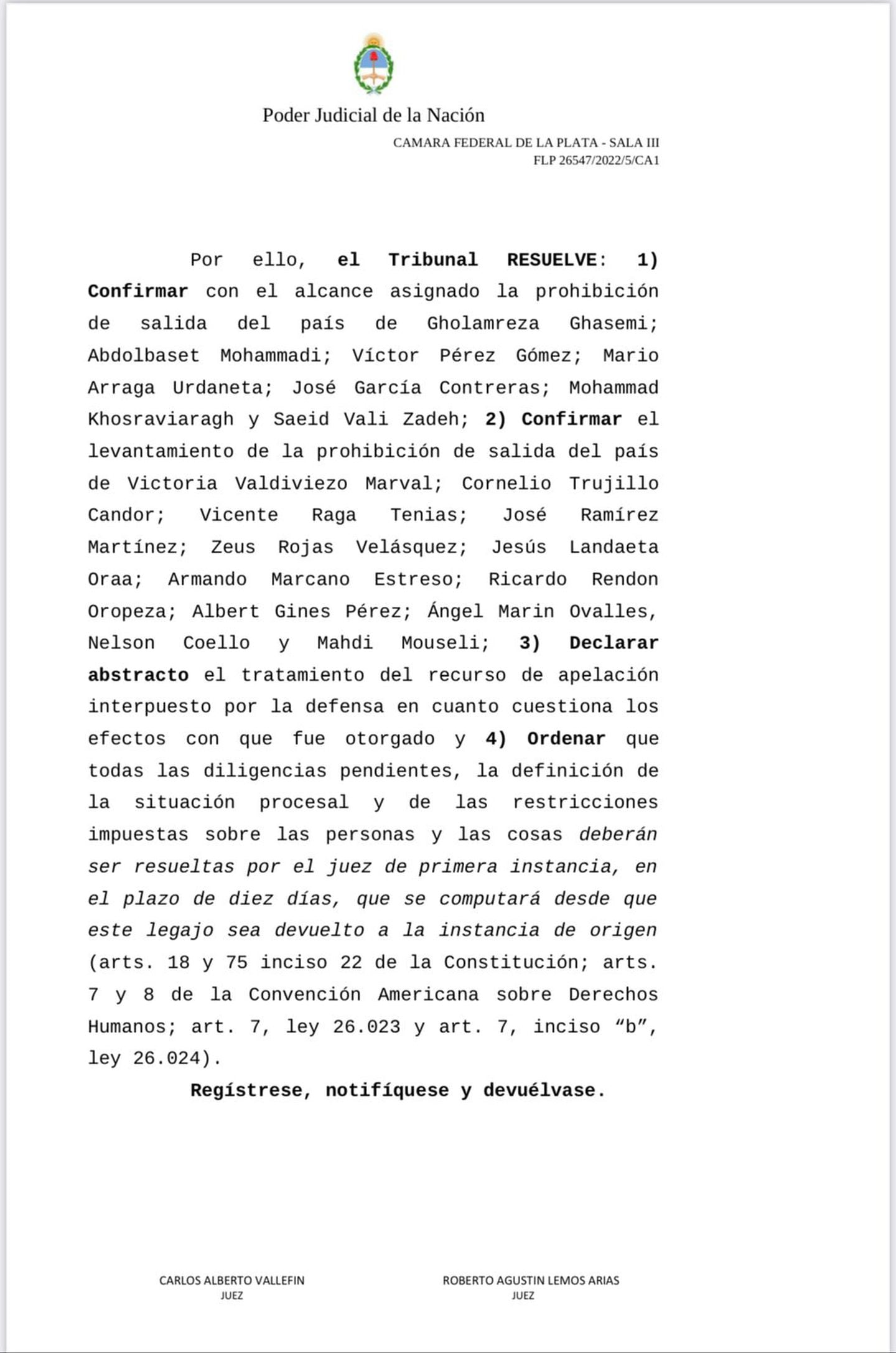 El fallo sobre el avión venezolano-iraní.