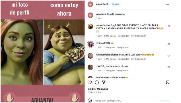 Con más de 4.9 millones de seguidores en Instagram y 1.8 millones en TikTok, Aguantá se posiciona como la cuenta más popular del momento.