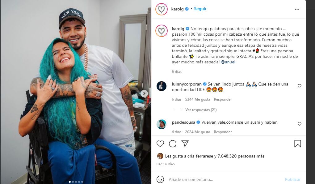 La cantante le dedicó un mensaje a su expareja, Anuel AA. (Foto: Instagram)