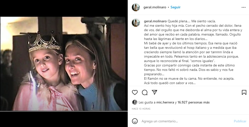 Geraldina Molinaro falleció el miércoles 8 de marzo, luego de una larga lucha contra el cáncer.