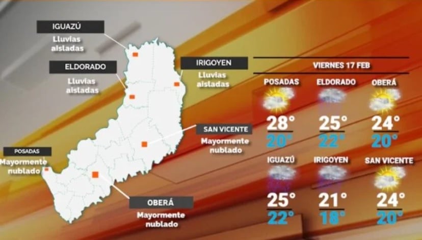 Viernes con continuación de las precipitaciones en Misiones.