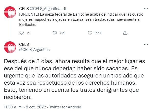 Desalojo mapuche en Villa Mascardi: las mujeres detenidas en Ezeiza serán trasladadas a Bariloche.