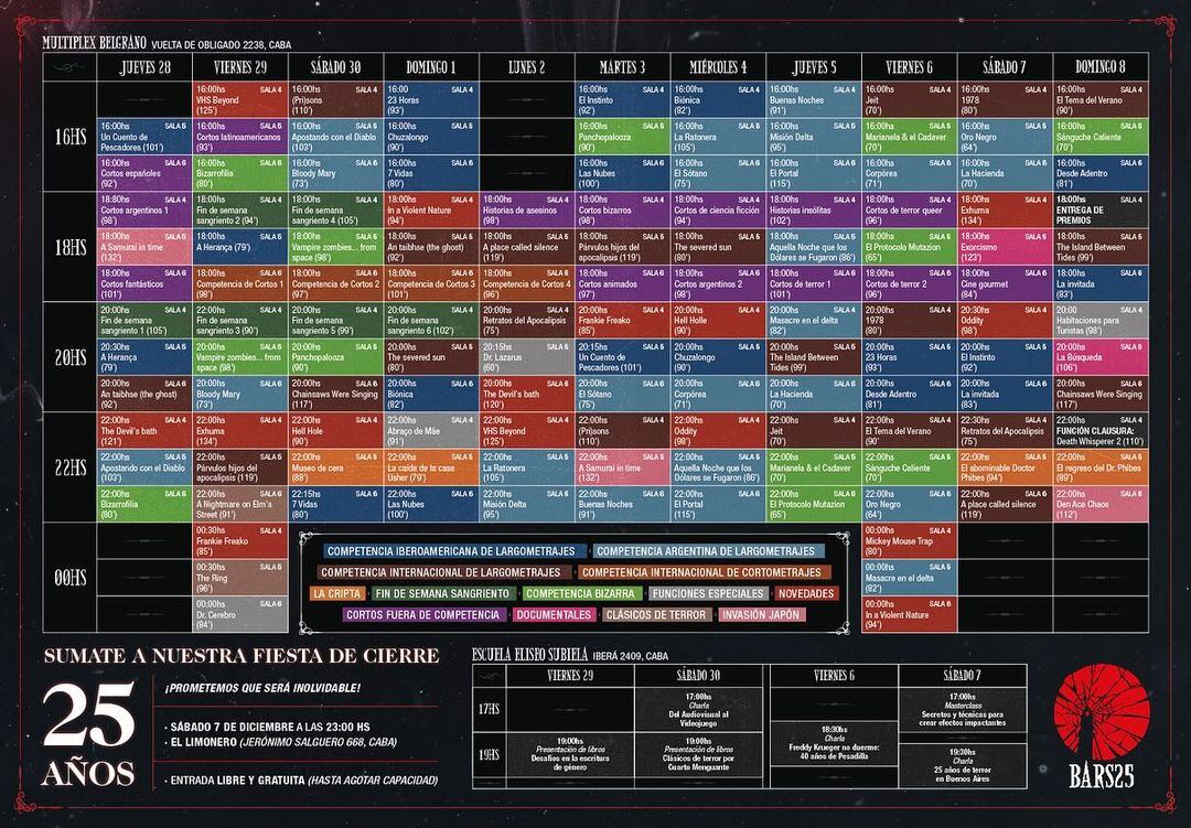 Grilla con toda la programación del BARS (@festivalrojosangre)