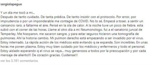 El escrito que compartió el conductor junto a su foto.