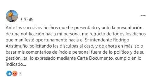 El pedido de disculpas de José Zanetti a  Rodrigo Aristimuño.