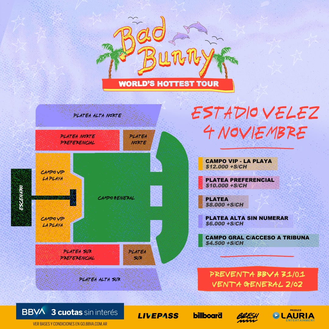 Los precios y ubicaciones para ver a Bad Bunny.