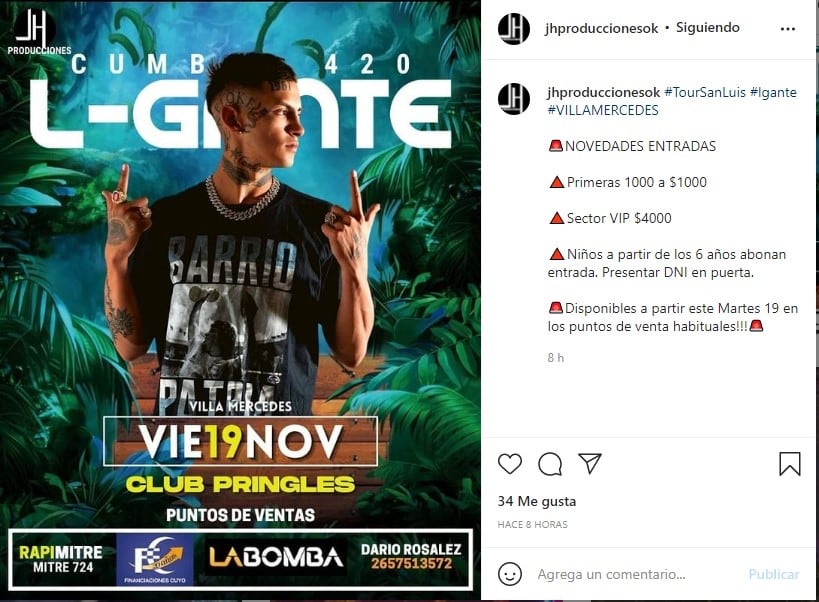 Entradas a la venta para los shows de L-Gante en San Luis