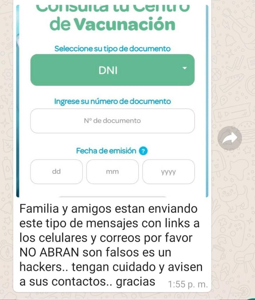 Falso formulario de inscripción para recibir la vacuna