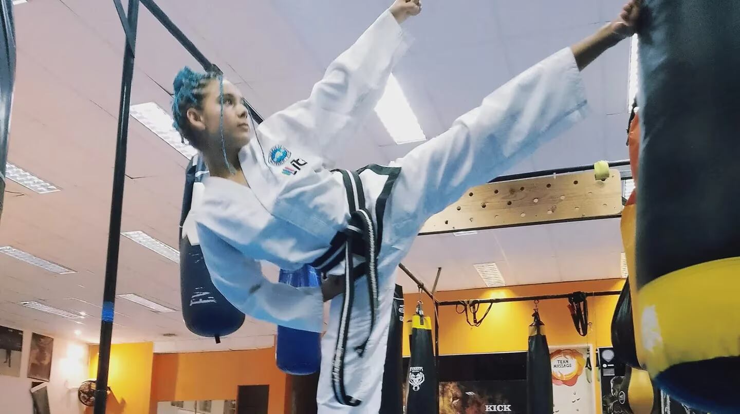 La niña que se propone ir al Mundial de Taekwondo en Finlandia.