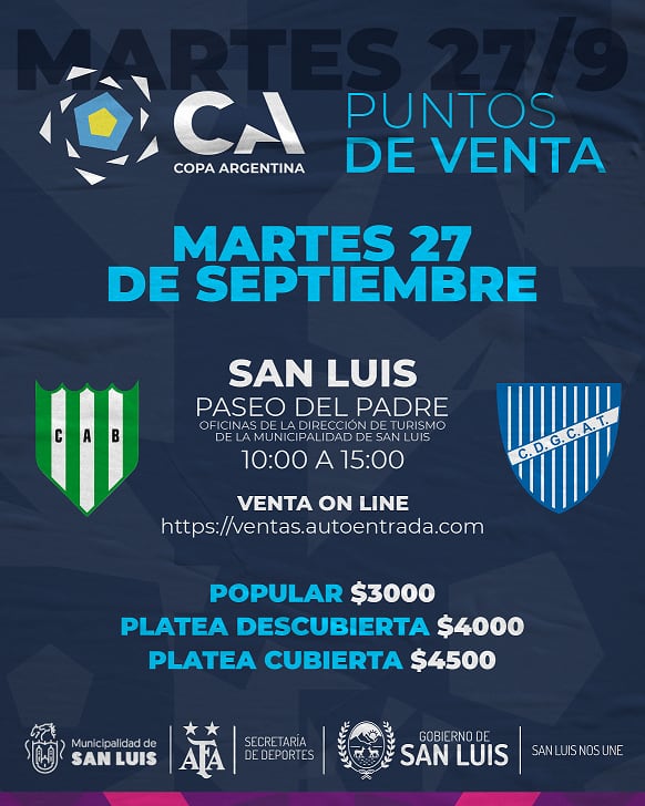 Entradas Banfield vs Godoy Cruz por Copa Argentina en San Luis.